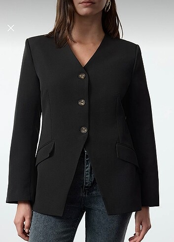 34 Beden siyah Renk Siyah V yaka dokuma blazer ceket