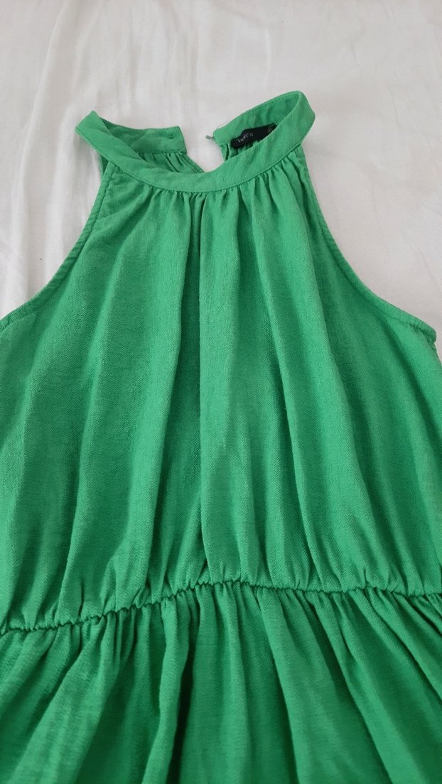 Yeşil Uzun Keten Elbise - Görsel 4