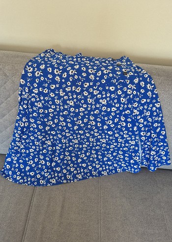 Mavi Çiçekli Pileli Mini Etek - Görsel 5