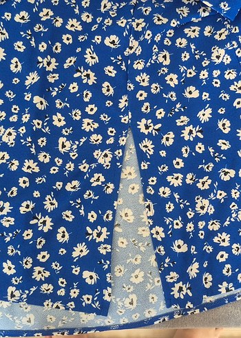 Mavi Çiçekli Pileli Mini Etek - Görsel 2