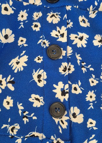 Mavi Çiçekli Pileli Mini Etek - Görsel 3