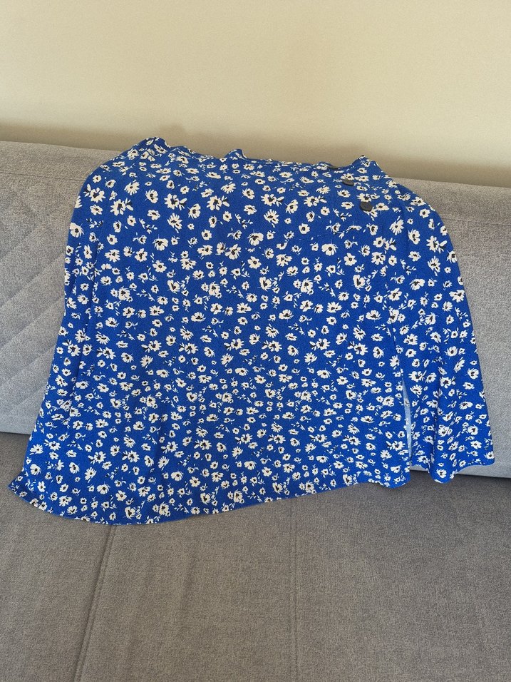 Mavi Çiçekli Pileli Mini Etek - Görsel 5