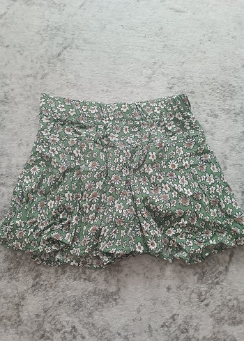 Volanlı Yeşil Çiçekli Kadın Mini şort etek