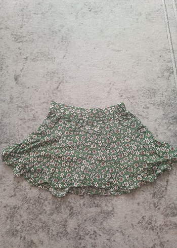 Diğer Volanlı Yeşil Çiçekli Kadın Mini şort etek