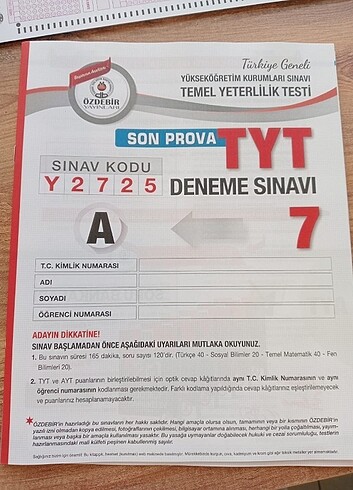 ÖZDEBİR TYT SON PROVA TG 2025