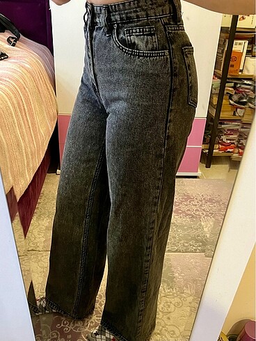 antrasit wide leg kot jean