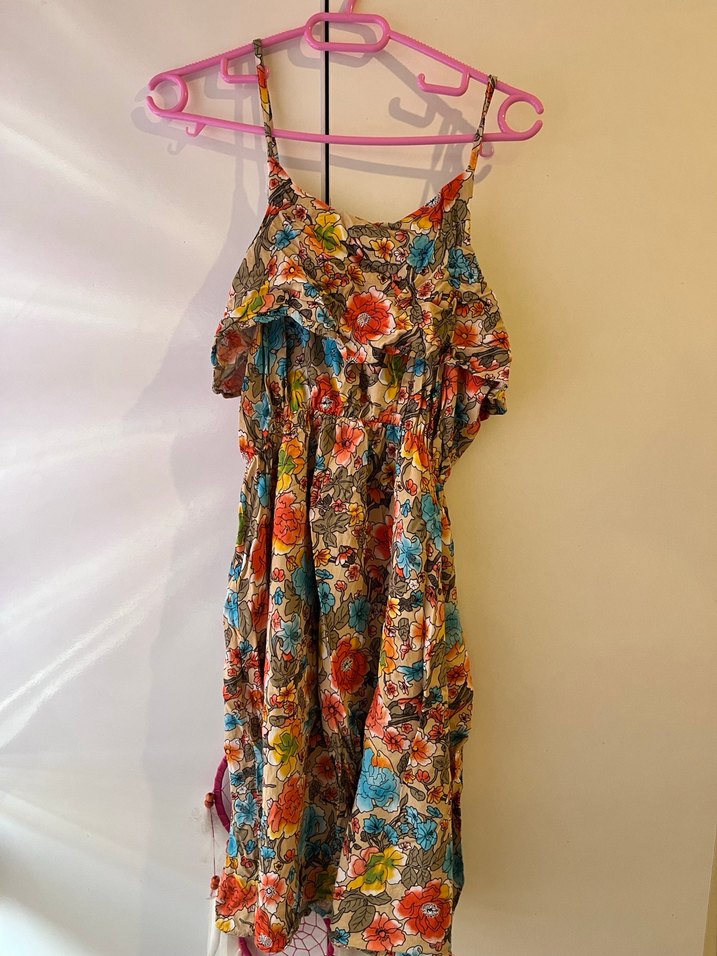 Çiçek Desenli Bohem Mini Elbise - Görsel 2