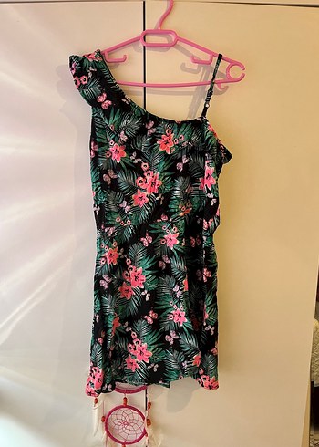 Çiçek Desenli Tek Omuz Mini Elbise - Görsel 3