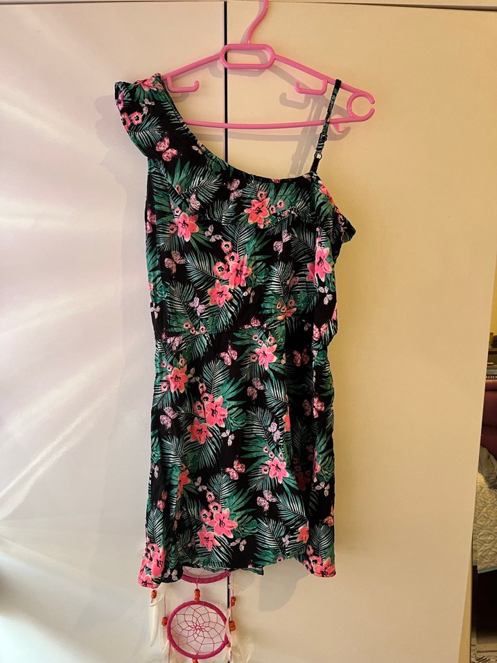 Çiçek Desenli Tek Omuz Mini Elbise - Görsel 3