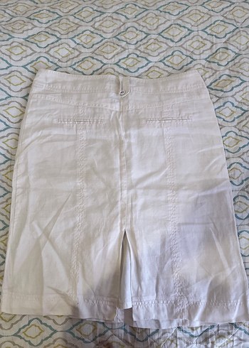 Düğmeli Beyaz Midi Etek - Görsel 3