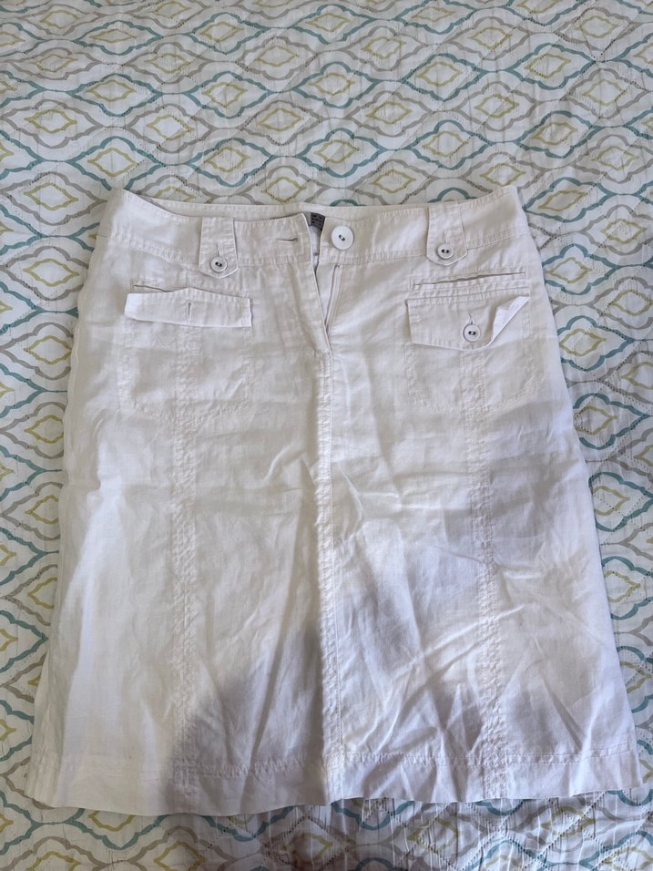 Düğmeli Beyaz Midi Etek - Görsel 2