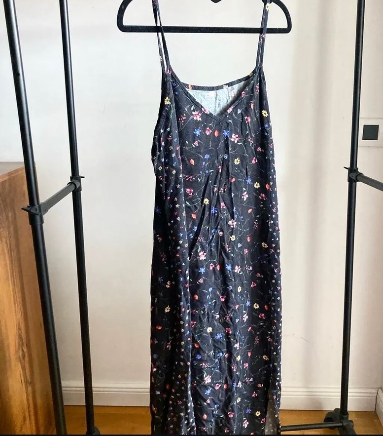 Çiçek Desenli  Uzun Askılı Elbise - Görsel 3