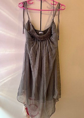 Gri Boyundan Bağlamalı Elbise - Görsel 2