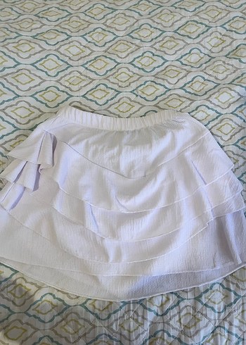 Beyaz Keten Fırfırlı Mini Etek - Görsel 3