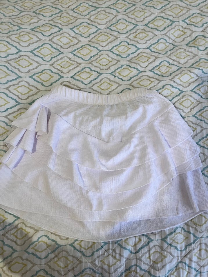 Beyaz Keten Fırfırlı Mini Etek - Görsel 3