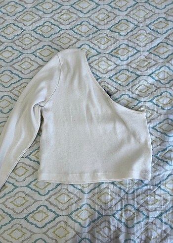 Beyaz Tek Kol Crop - Görsel 2