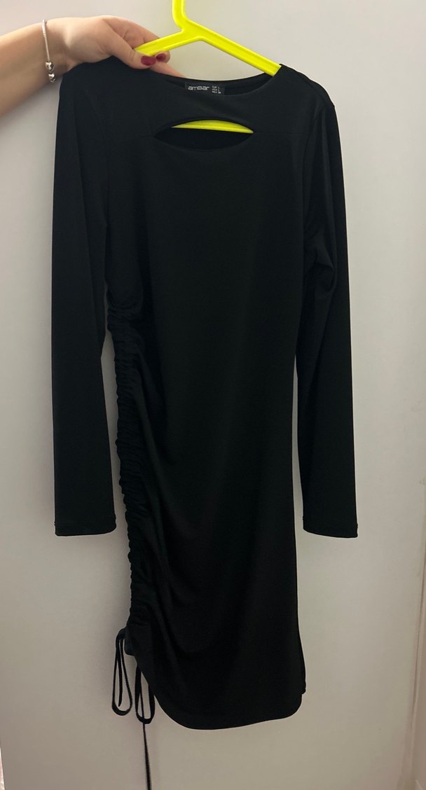 Siyah Uzun Kollu Midi Elbise - Görsel 3