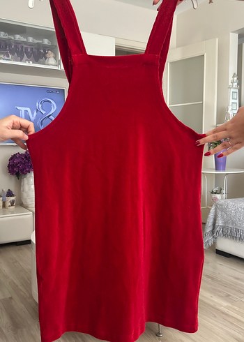 Düğmeli Kırmızı Midi Kadın Salopet - Görsel 2