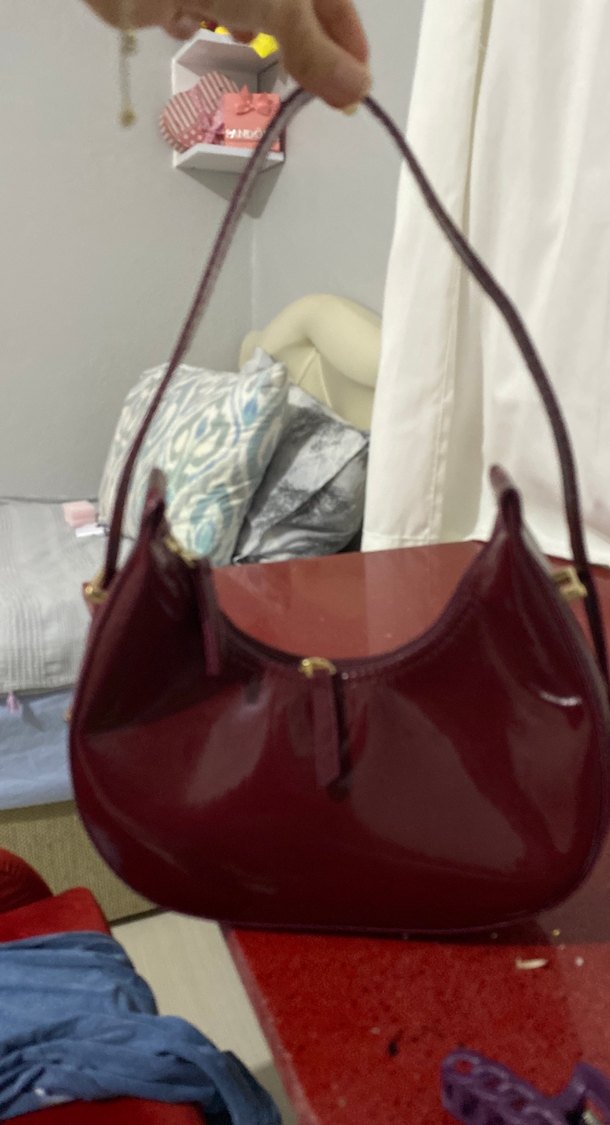 Klasik Bordo Deri Kadın Omuz Çantası - Görsel 2