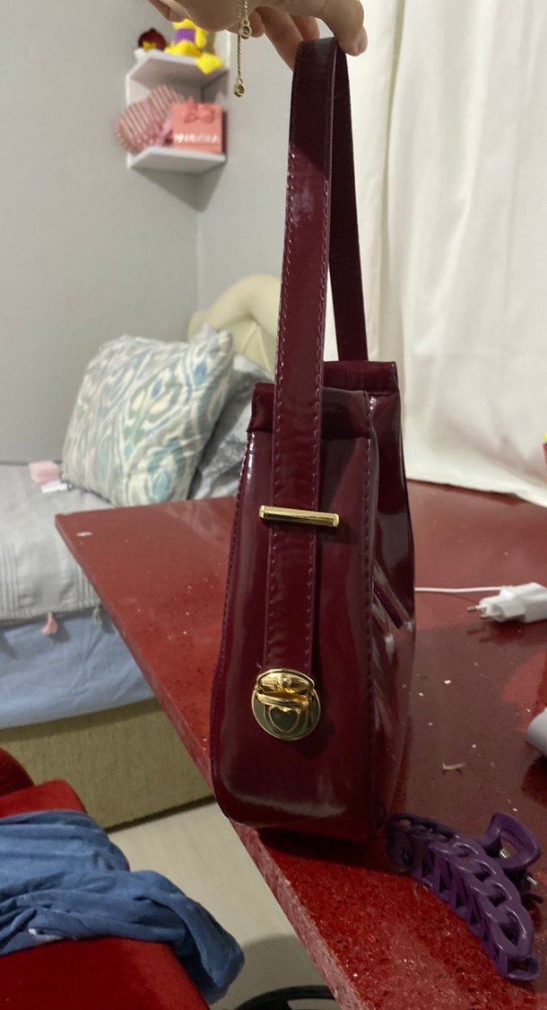 Klasik Bordo Deri Kadın Omuz Çantası - Görsel 3