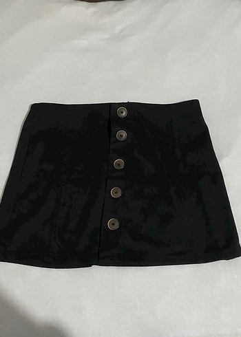 Düğmeli Siyah Kadın Süet etek - Görsel 2