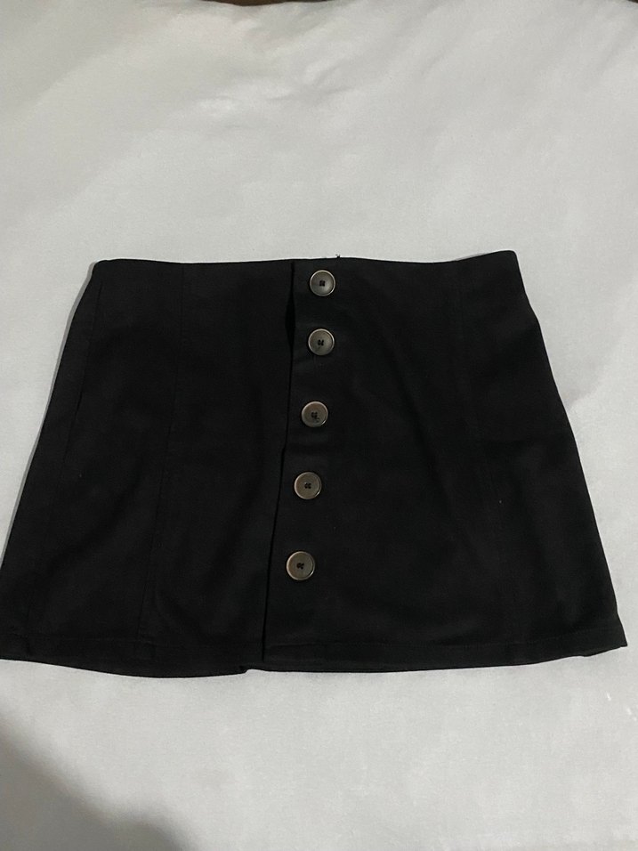 Düğmeli Siyah Kadın Süet etek - Görsel 2