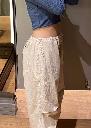 Bej Rahat Kesim Kadın Pantolon parasut pant - Görsel 4