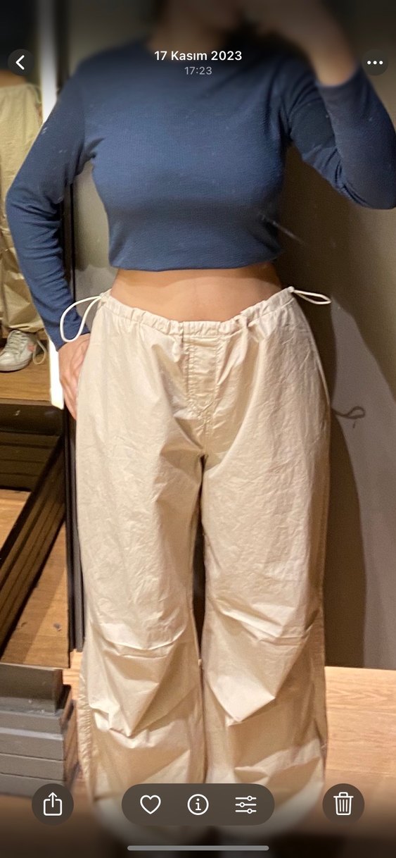 Bej Rahat Kesim Kadın Pantolon parasut pant - Görsel 3