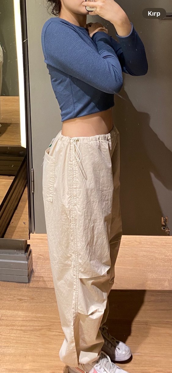 Bej Rahat Kesim Kadın Pantolon parasut pant - Görsel 4