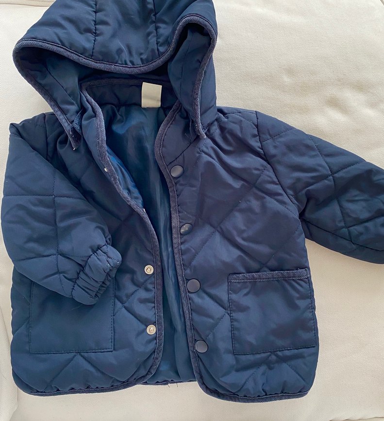 6-9 aylık 74 beden Düğmeli Kapüşonlu Lacivert Mont - Görsel 2