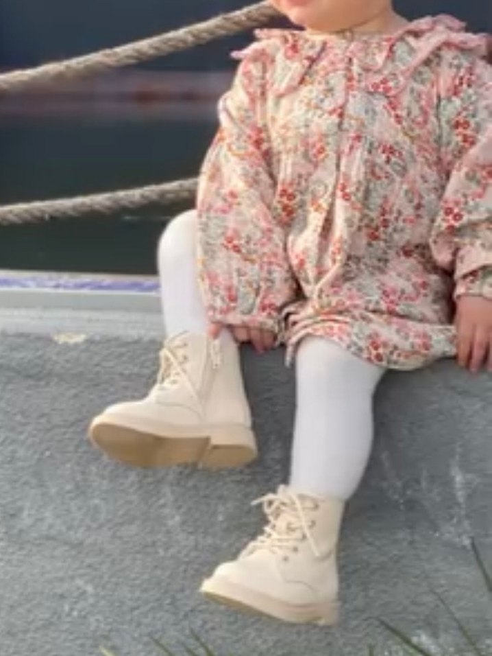 Çiçek Desenli Pamuklu Uzun Kollu Kız Elbisesi - Görsel 4