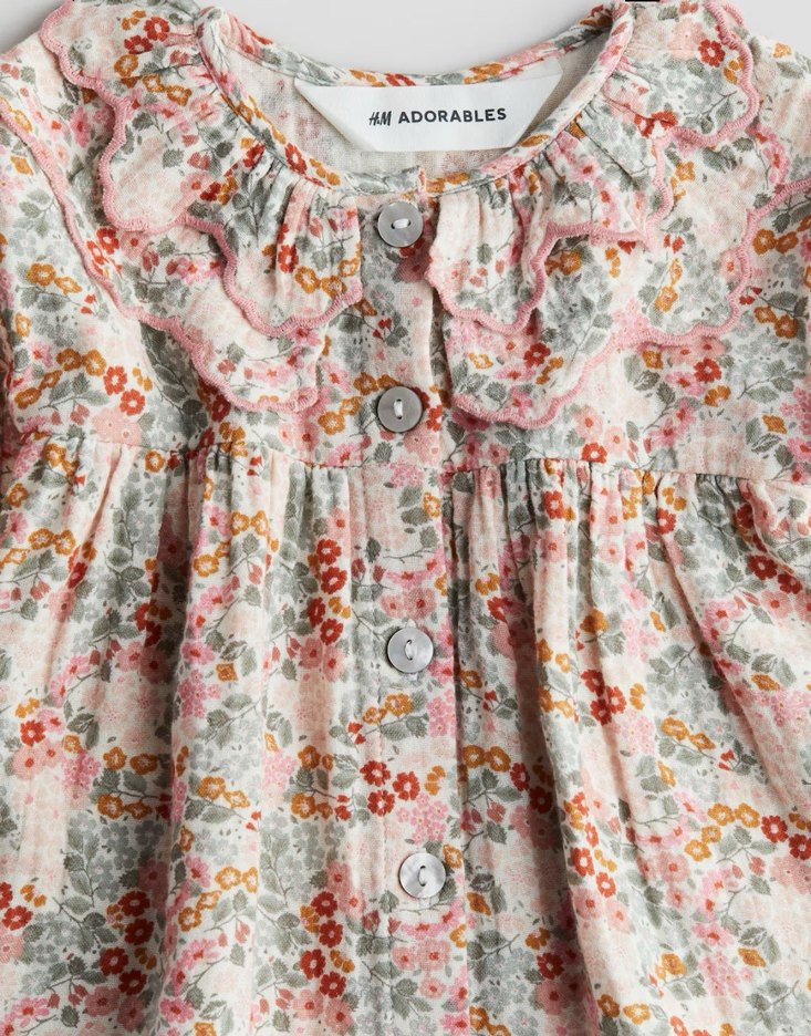 Çiçek Desenli Pamuklu Uzun Kollu Kız Elbisesi - Görsel 2