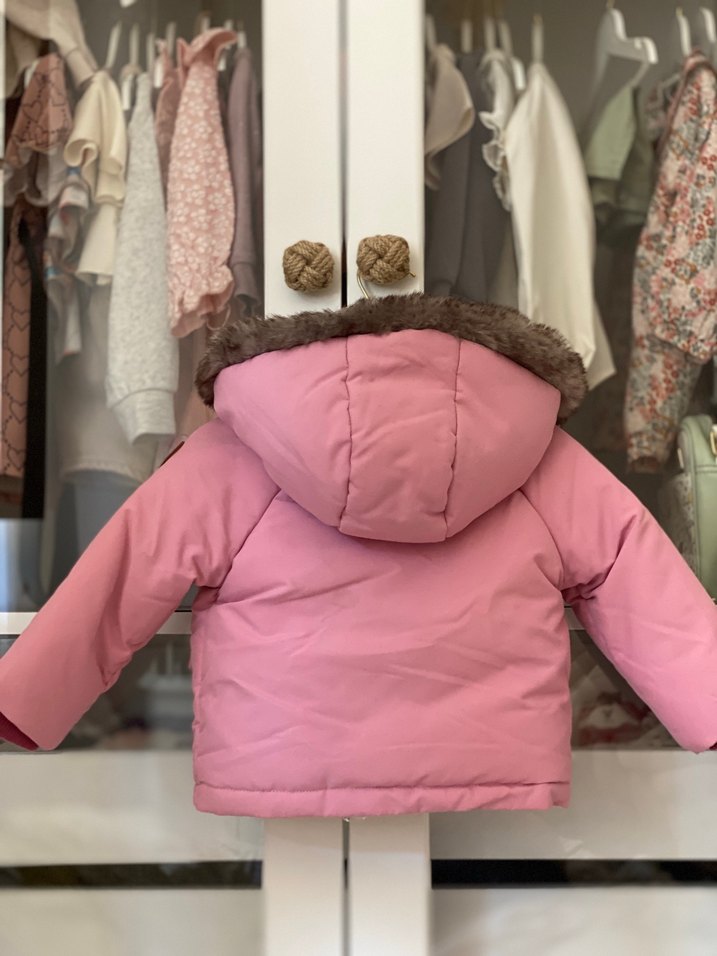 Kız Çocuk Pembe Kürklü Mont - Görsel 4