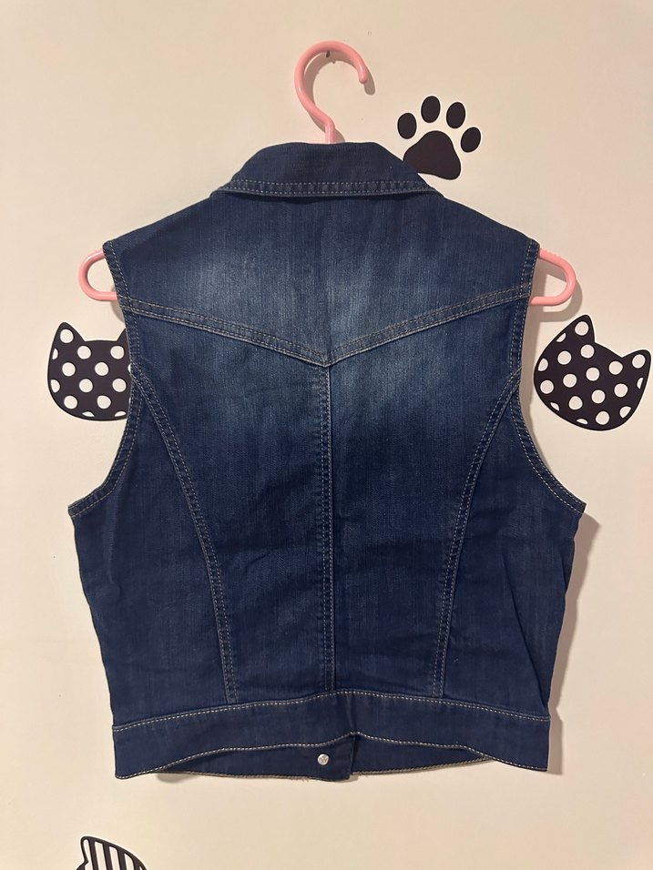 Düğmeli Kolsuz Lacivert Kadın Kot Yelek - Görsel 2