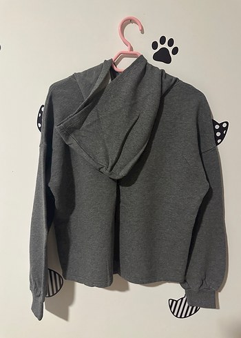 Gri Kapüşonlu kız çocuk Sweatshirt - Görsel 2