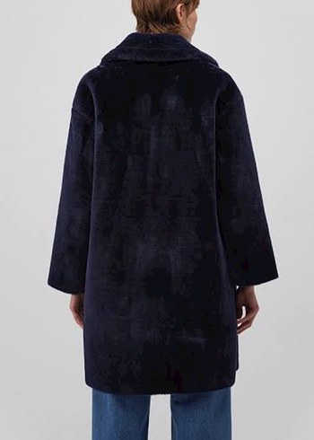 Lacivert Kadın Midi Boy Peluş Kaban - Görsel 2