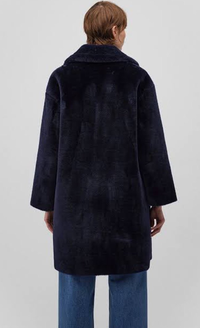 Lacivert Kadın Midi Boy Peluş Kaban - Görsel 2