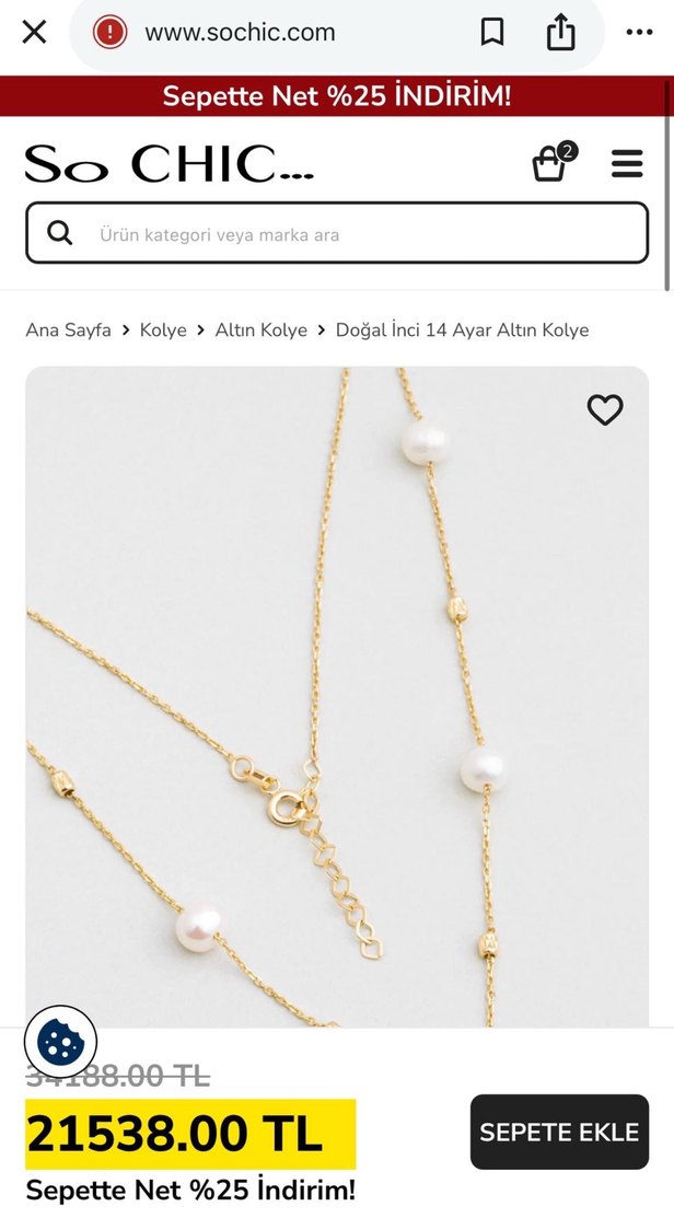 Zincir Detaylı Altın İnci Kolye so chic - Görsel 2