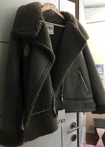 Gri Kürklü Deri Kadın Biker Ceket - Görsel 2