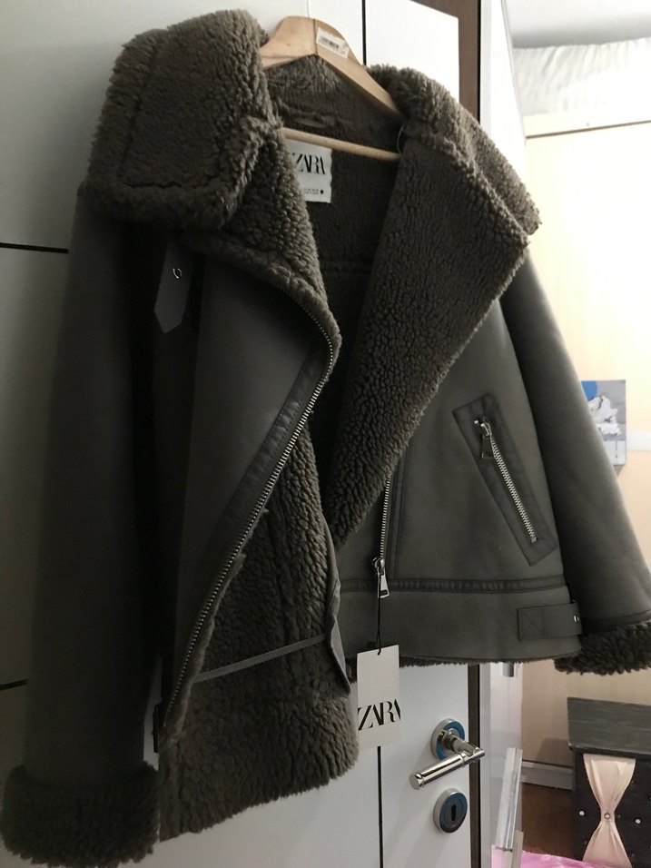 Gri Kürklü Deri Kadın Biker Ceket - Görsel 2