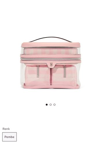 Pembe Kareli Fermuarlı Makyaj Çantası