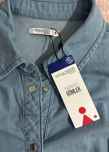 Diğer Düğmeli mavi Denim Kadın Gömlek