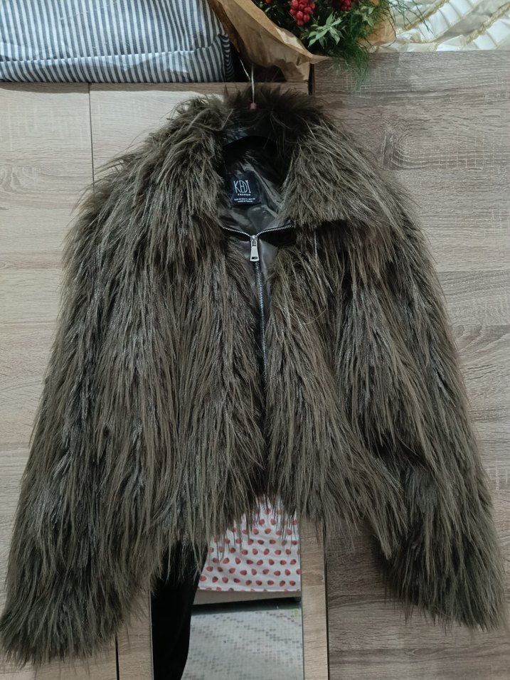 Kahverengi Kadın Kürk Mont - Görsel 2