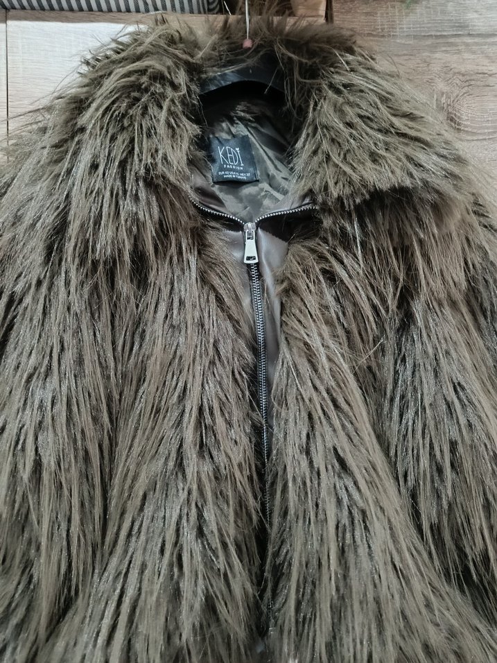 Kahverengi Kadın Kürk Mont - Görsel 3