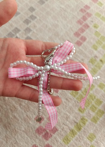 kurdele ve incili çanta süsü, anahtarlık - Görsel 3