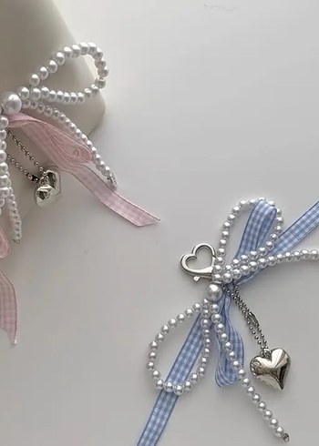 kurdele ve incili çanta süsü, anahtarlık - Görsel 2