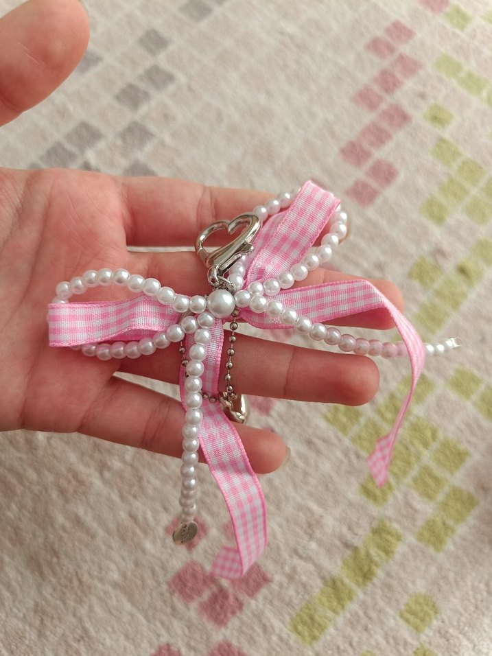 kurdele ve incili çanta süsü, anahtarlık - Görsel 3