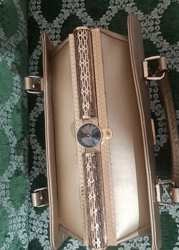 Bej Deri Kabartmalı Klasik Kadın Çanta - Görsel 5