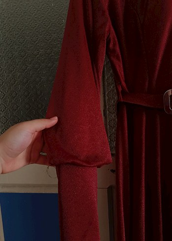 Bordo Drapeli Tesettür Abiye - Görsel 4