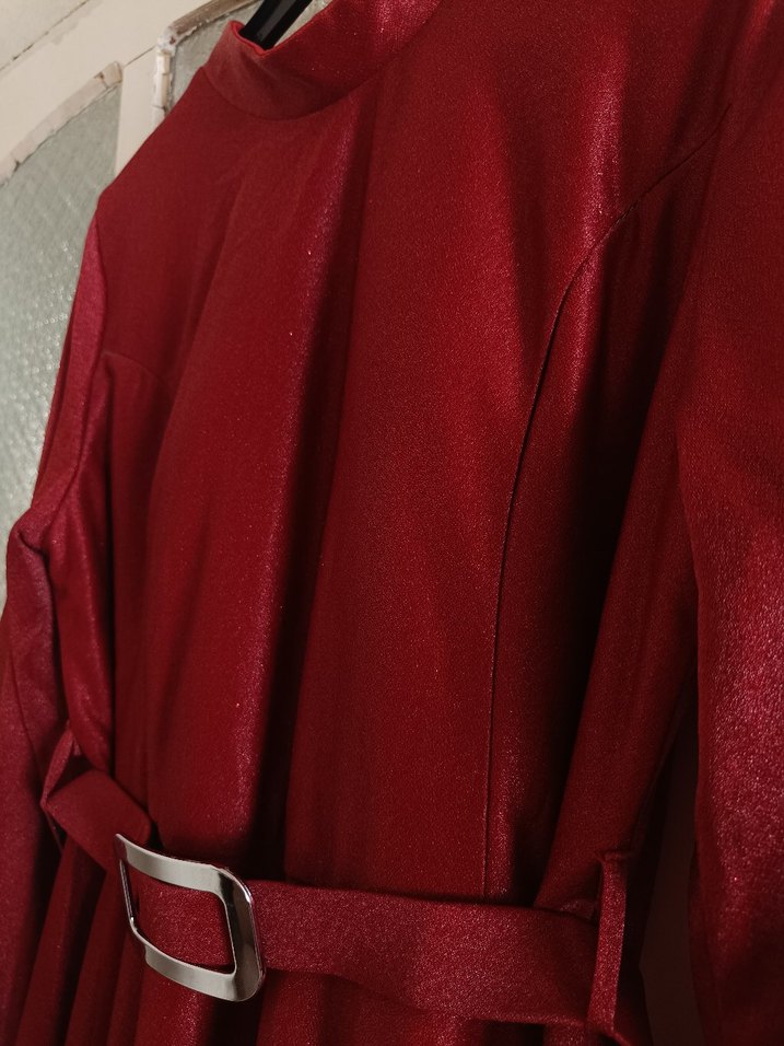 Bordo Drapeli Tesettür Abiye - Görsel 5